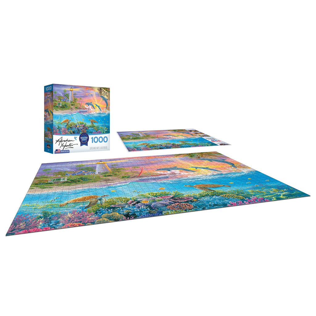 RoseArt 1000-Piece Jigsaw Puzzle: Abraham Hunter's Catching Rays Lighthouse – Vibrant Ocean Scene