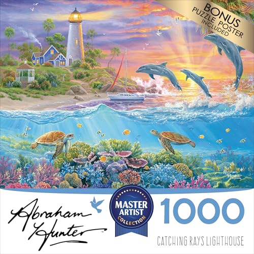 RoseArt 1000-Piece Jigsaw Puzzle: Abraham Hunter's Catching Rays Lighthouse – Vibrant Ocean Scene
