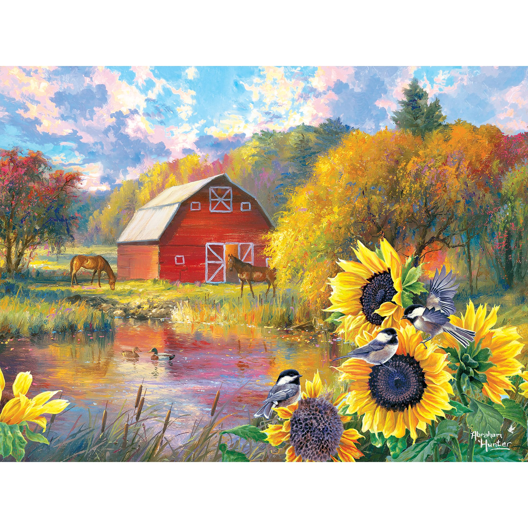 RoseArt Abraham Hunter Cork Puzzle – Green Mountain Farm, 1000 Piece Sustainable Jigsaw Puzzle for Adults