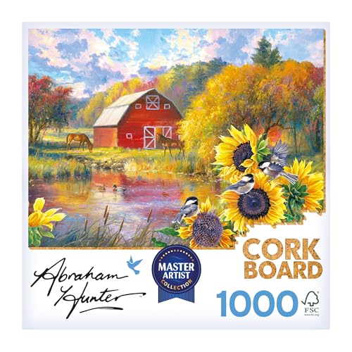RoseArt Abraham Hunter Cork Puzzle – Green Mountain Farm, 1000 Piece Sustainable Jigsaw Puzzle for Adults