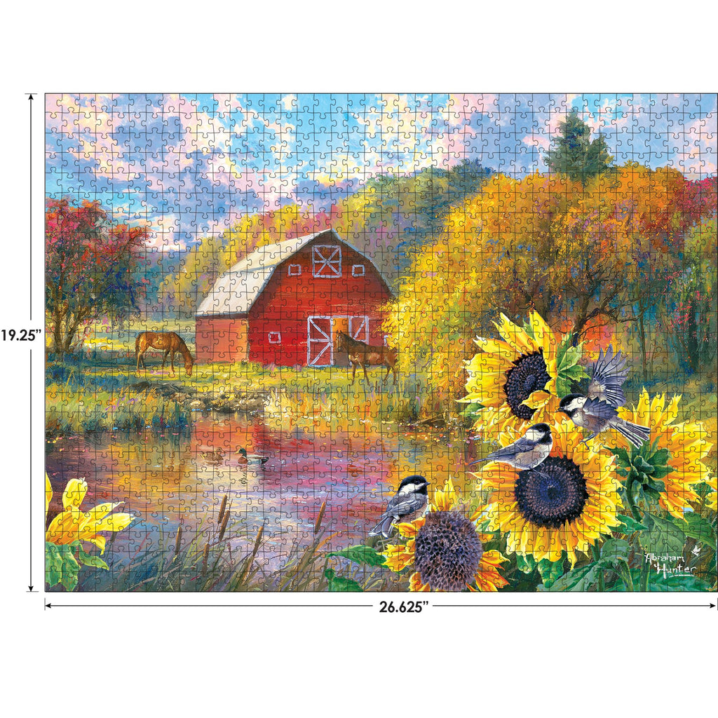 RoseArt Abraham Hunter Cork Puzzle – Green Mountain Farm, 1000 Piece Sustainable Jigsaw Puzzle for Adults