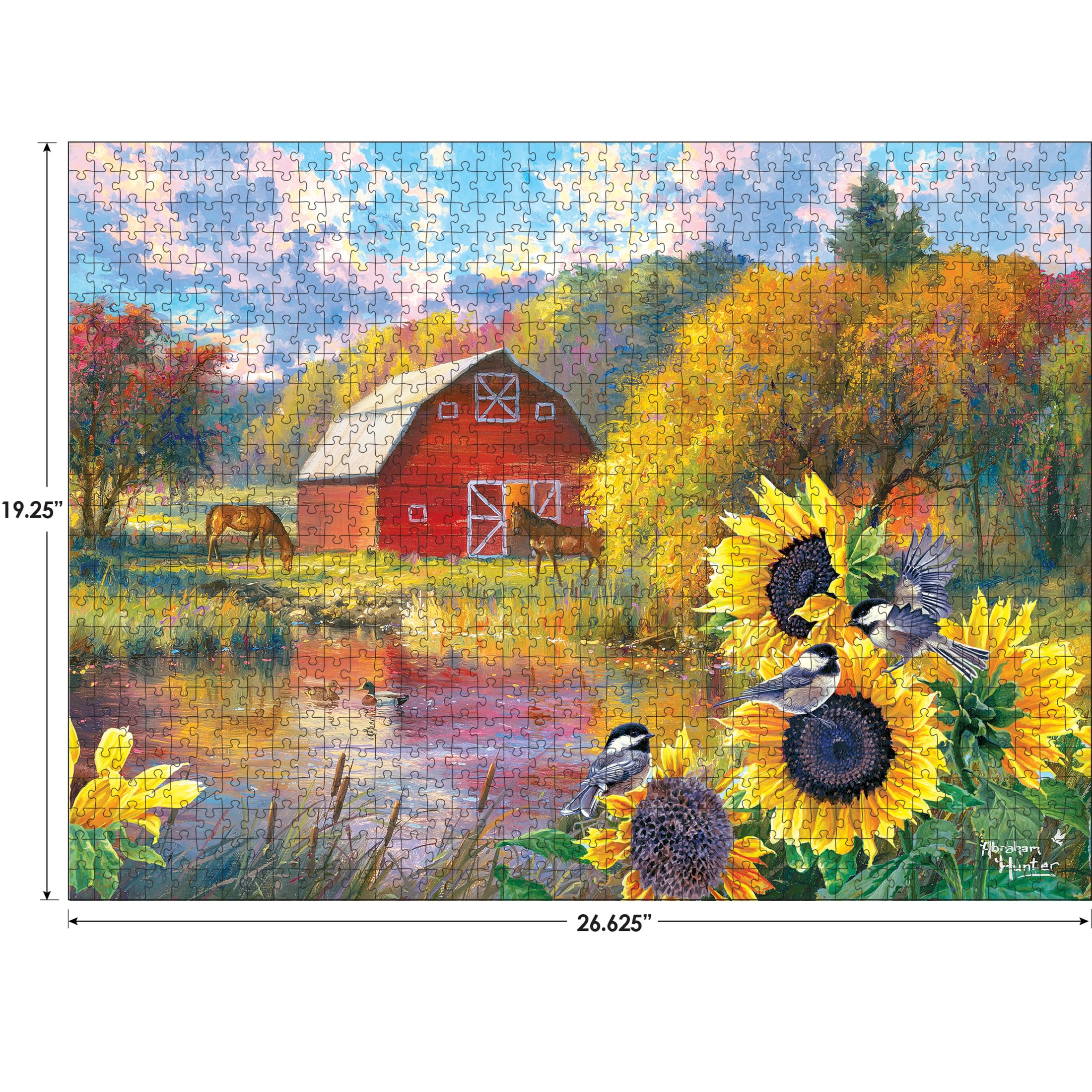 RoseArt Abraham Hunter Cork Puzzle – Green Mountain Farm, 1000 Piece Sustainable Jigsaw Puzzle for Adults