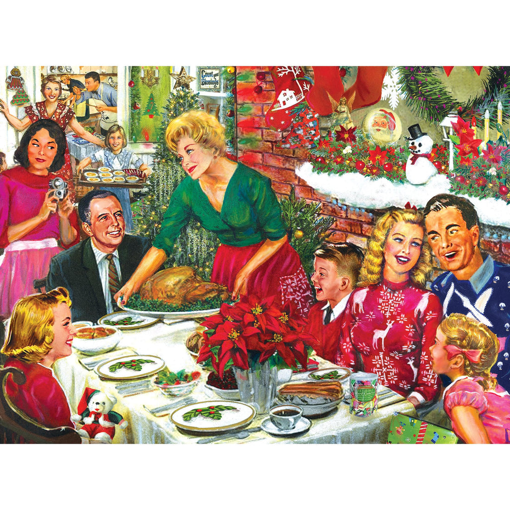 RoseArt Back to The Past Christmas Dinner 750-Piece Jigsaw Puzzle – Premium Quality with Poster