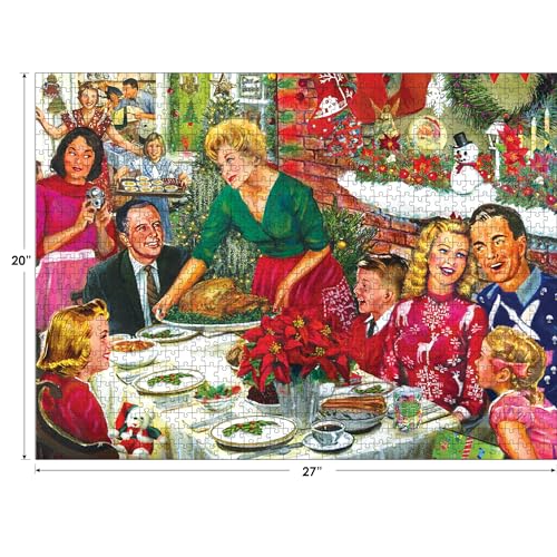 RoseArt Back to The Past Christmas Dinner 750-Piece Jigsaw Puzzle – Premium Quality with Poster