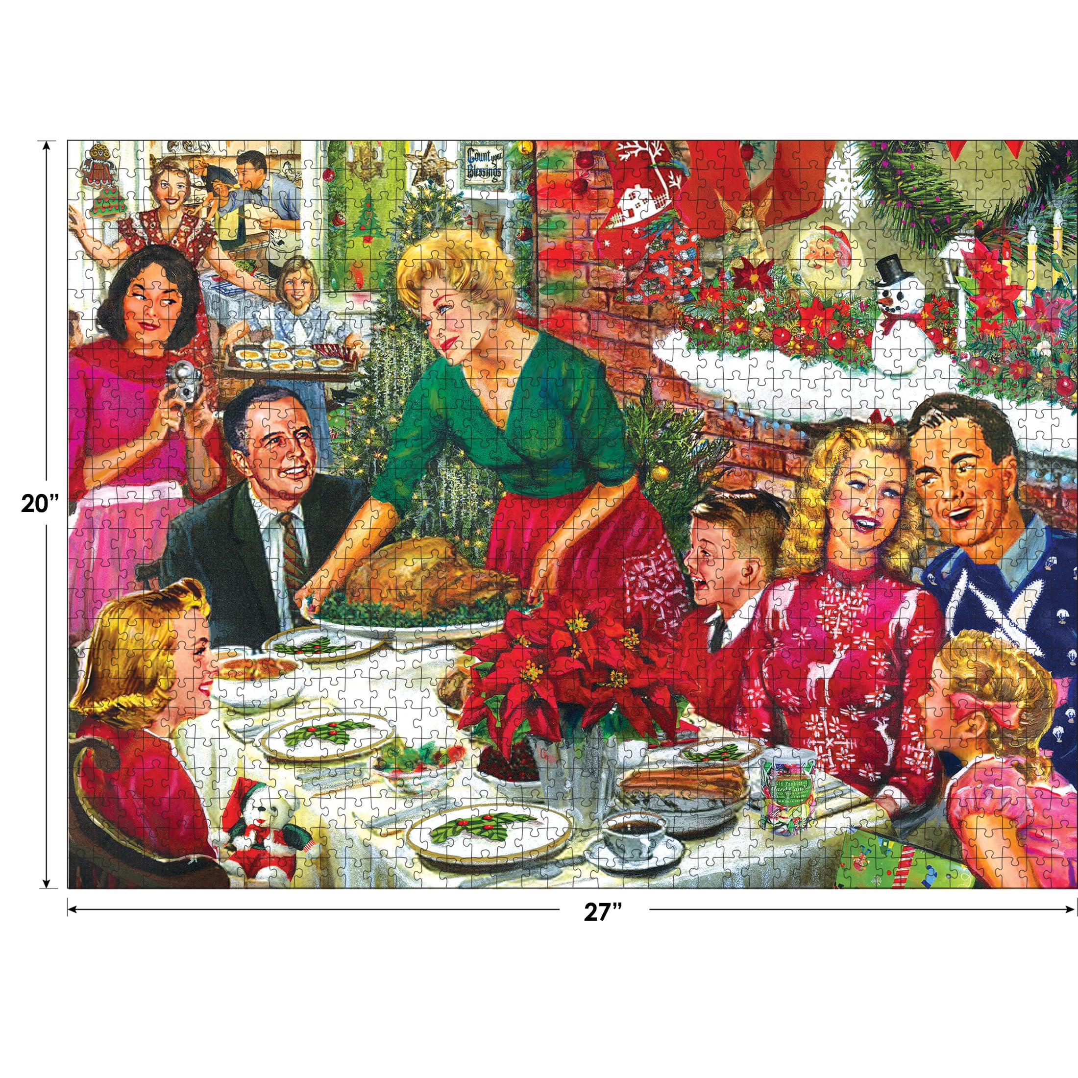 RoseArt Back to The Past Christmas Dinner 750-Piece Jigsaw Puzzle – Premium Quality with Poster