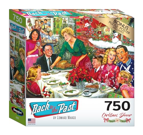 RoseArt Back to The Past Christmas Dinner 750-Piece Jigsaw Puzzle – Premium Quality with Poster