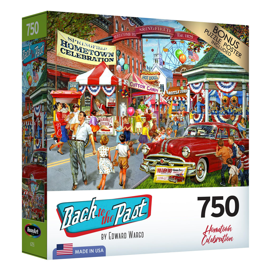RoseArt Back to the Past Hometown Celebration 750-Piece Jigsaw Puzzle – Nostalgic 4th of July Scene