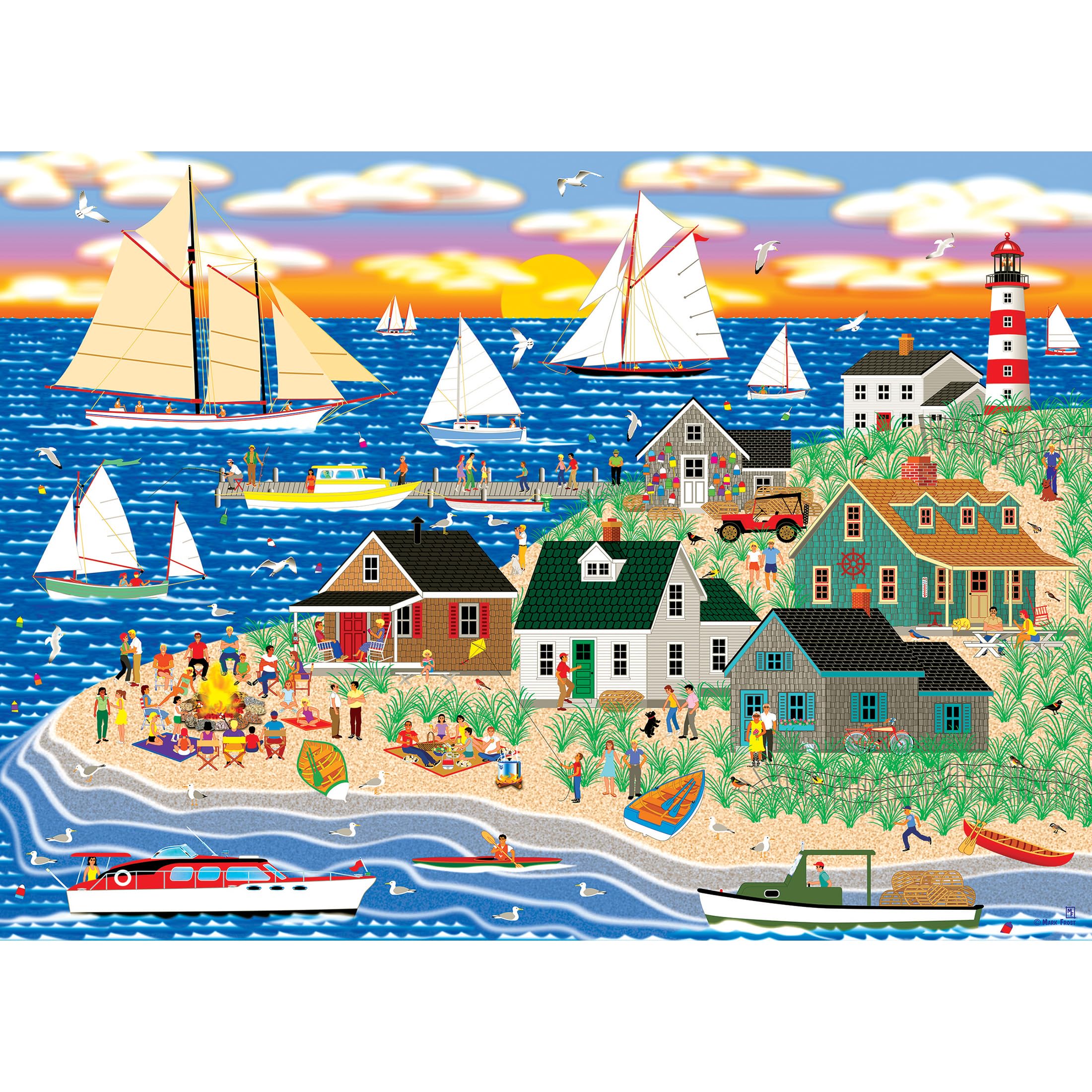 RoseArt Beach Bonfire Gathering 1000-Piece Jigsaw Puzzle for Adults – Recycled Materials & Bonus Poster