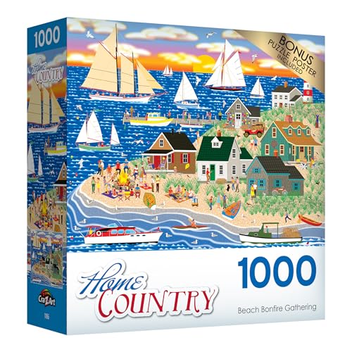 RoseArt Beach Bonfire Gathering 1000-Piece Jigsaw Puzzle for Adults – Recycled Materials & Bonus Poster