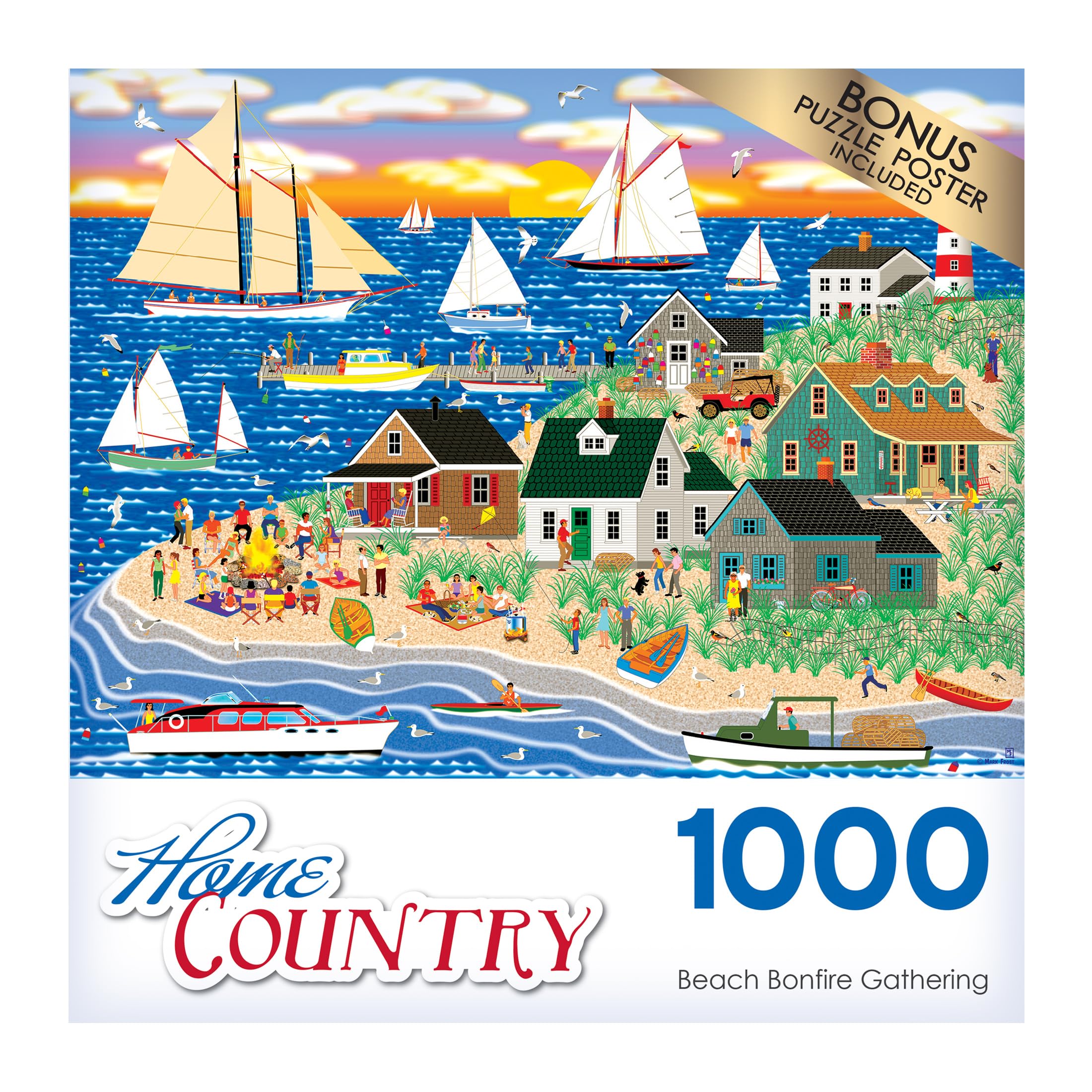 RoseArt Beach Bonfire Gathering 1000-Piece Jigsaw Puzzle for Adults – Recycled Materials & Bonus Poster
