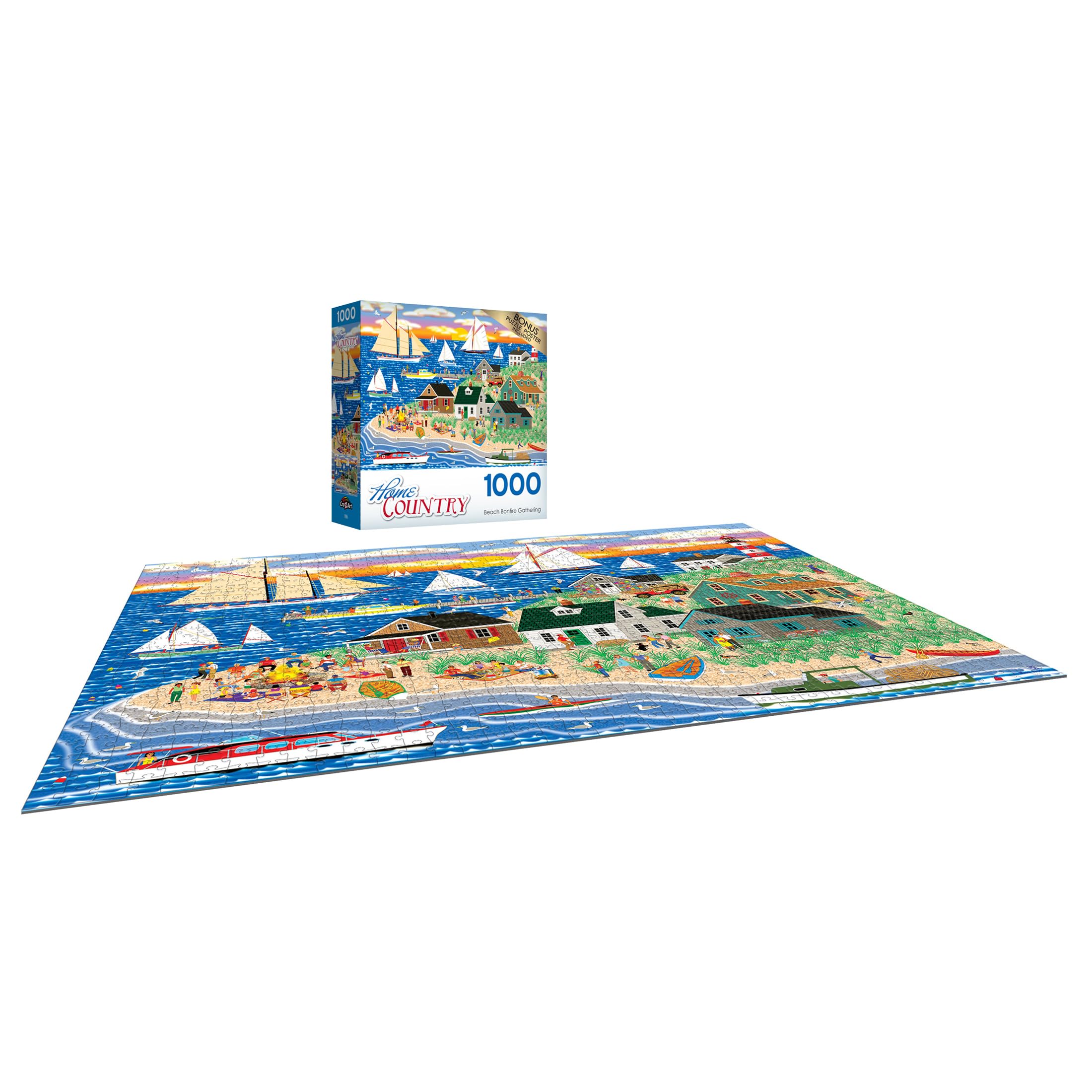 RoseArt Beach Bonfire Gathering 1000-Piece Jigsaw Puzzle for Adults – Recycled Materials & Bonus Poster
