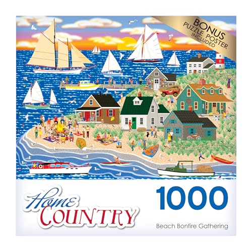 RoseArt Beach Bonfire Gathering 1000-Piece Jigsaw Puzzle for Adults – Recycled Materials & Bonus Poster