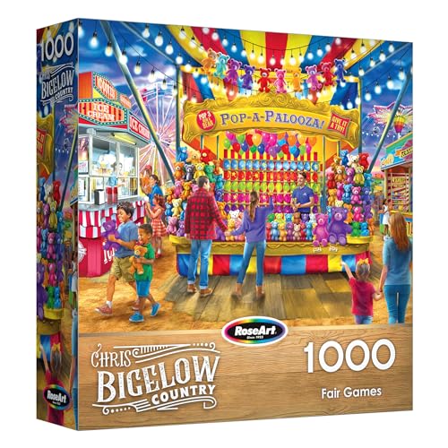 RoseArt Bigelow Country Fair Games 1000-Piece Jigsaw Puzzle – Carnival Pop-A-Palooza Scene