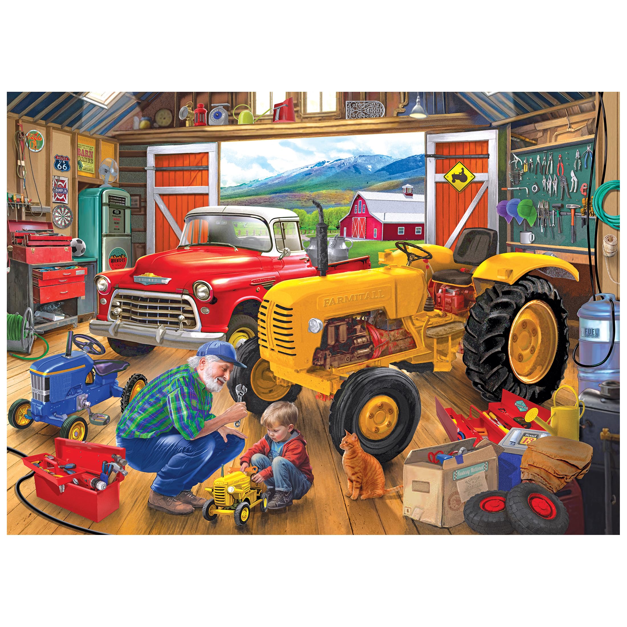 RoseArt Bigelow Country Grandpa's Garage 1000 Piece Puzzle - Vintage Tractor & Country Scene