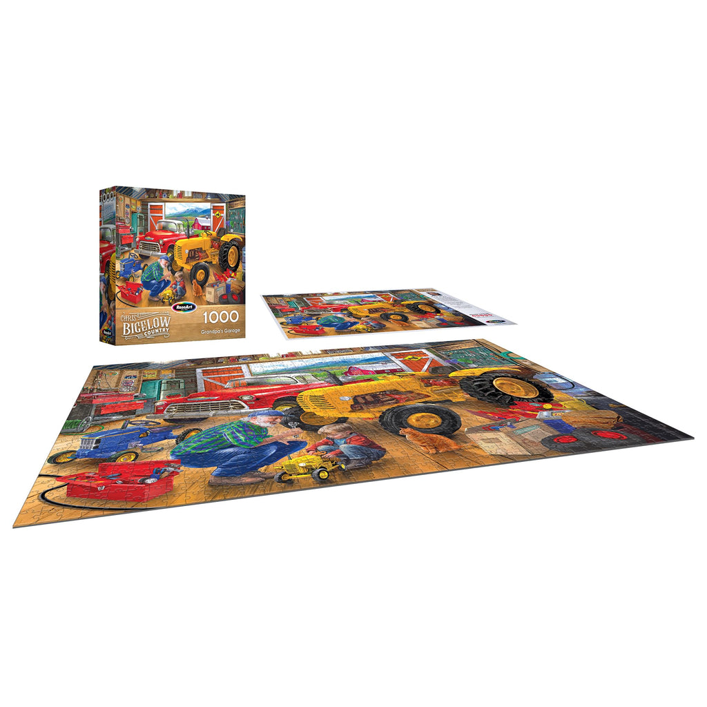 RoseArt Bigelow Country Grandpa's Garage 1000 Piece Puzzle - Vintage Tractor & Country Scene