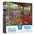RoseArt Bigelow Illustrations Porch Life 500 Piece Jigsaw Puzzle – Lake Cabin Scene
