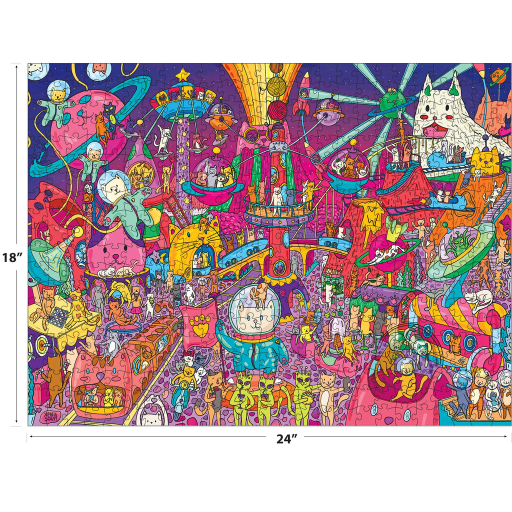 RoseArt Catopia Cosmic Park 500 Piece Jigsaw Puzzle – Whimsical Space Cat Carnival