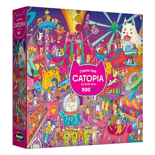 RoseArt Catopia Cosmic Park 500 Piece Jigsaw Puzzle – Whimsical Space Cat Carnival
