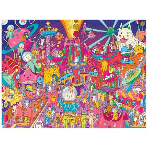 RoseArt Catopia Cosmic Park 500 Piece Jigsaw Puzzle – Whimsical Space Cat Carnival