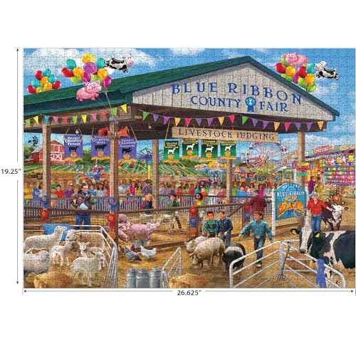 RoseArt Chris Bigelow 'Blue Ribbon County Fair' 1000-Piece Jigsaw Puzzle - 20x27 Inches, Recycled Materials