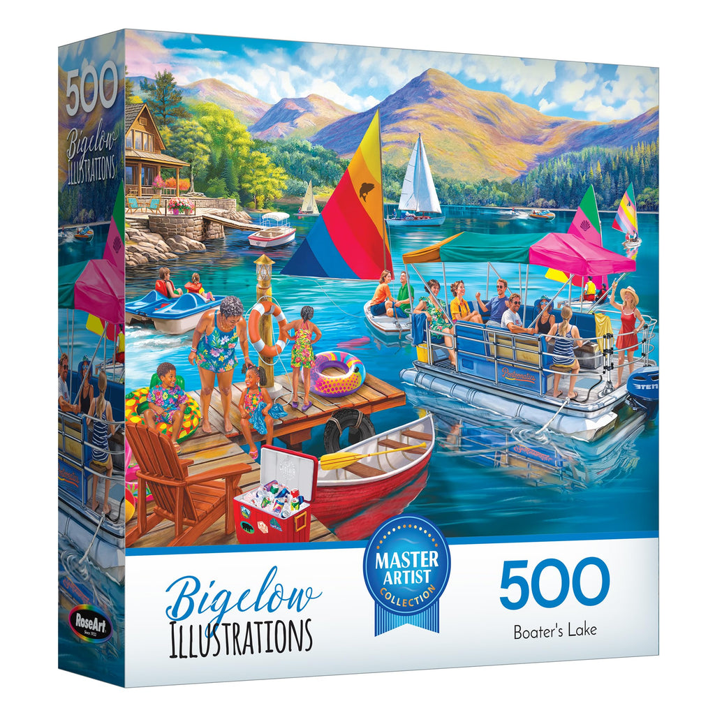 RoseArt Chris Bigelow Boater's Lake 500-Piece Jigsaw Puzzle – Summer Lake Scene for Adults