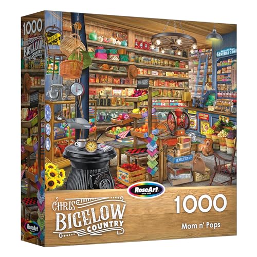 RoseArt Chris Bigelow Country Mom and Pops 1000 Piece Jigsaw Puzzle – Vintage General Store, 26.625 x 19.25 in., Made in USA