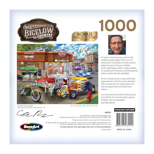 RoseArt Chris Bigelow Hot Rod Garage 1000-Piece Jigsaw Puzzle - Premium Quality with Bonus Poster