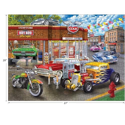 RoseArt Chris Bigelow Hot Rod Garage 1000-Piece Jigsaw Puzzle - Premium Quality with Bonus Poster
