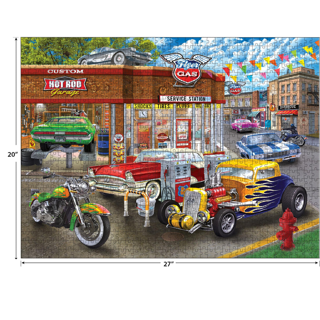 RoseArt Chris Bigelow Hot Rod Garage 1000-Piece Jigsaw Puzzle - Premium Quality with Bonus Poster