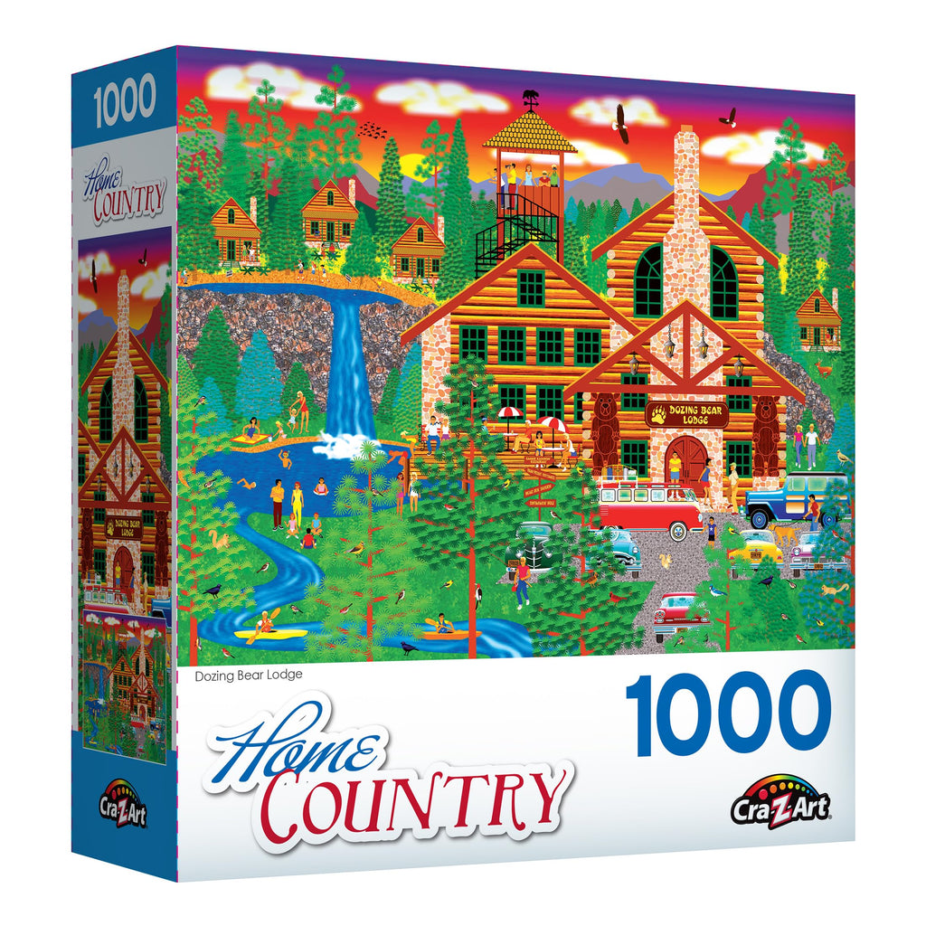 RoseArt Dozing Bear Lodge 1000-Piece Jigsaw Puzzle – Americana Cabin Scene by Mark Frost