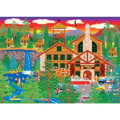 RoseArt Dozing Bear Lodge 1000-Piece Jigsaw Puzzle – Americana Cabin Scene by Mark Frost