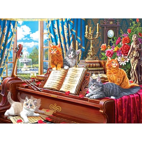 RoseArt Fancy Cats Piano Lessons 750-Piece Jigsaw Puzzle for Adults