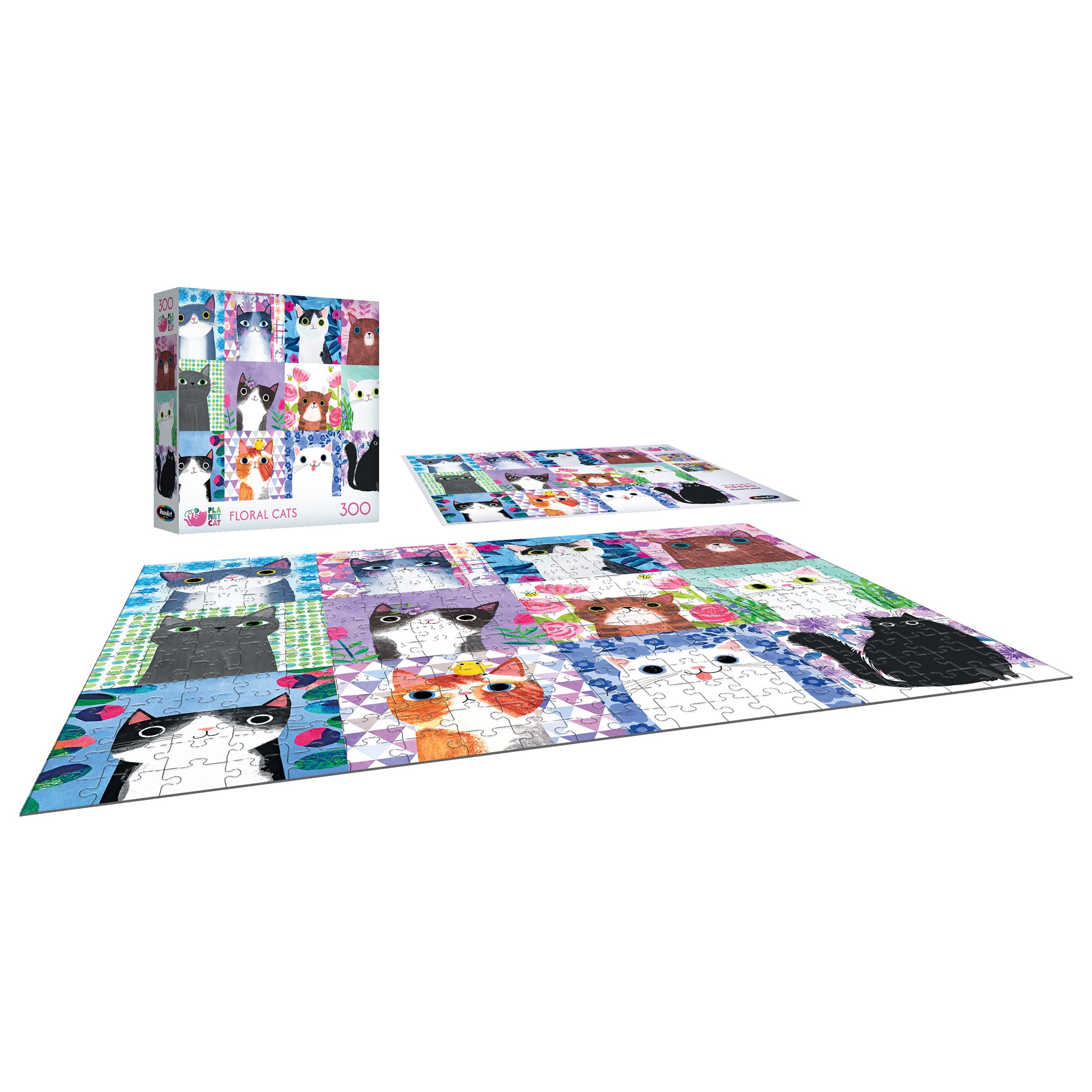 RoseArt Floral Cats 300-Piece Jigsaw Puzzle – Planet Cat Series for Adults