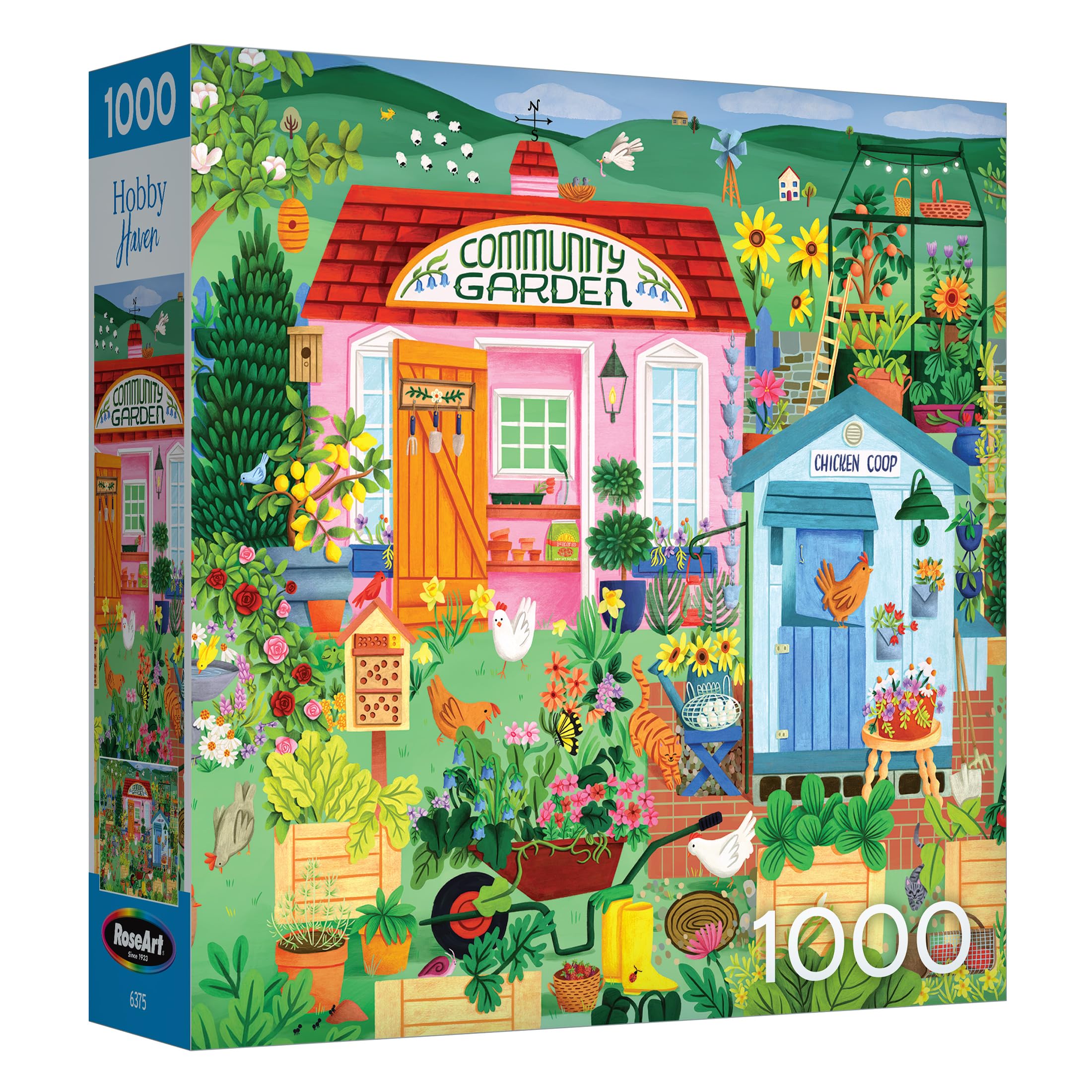 RoseArt Hobby Haven Community Garden 1000 Piece Jigsaw Puzzle – Vibrant Vegetable Garden Scene