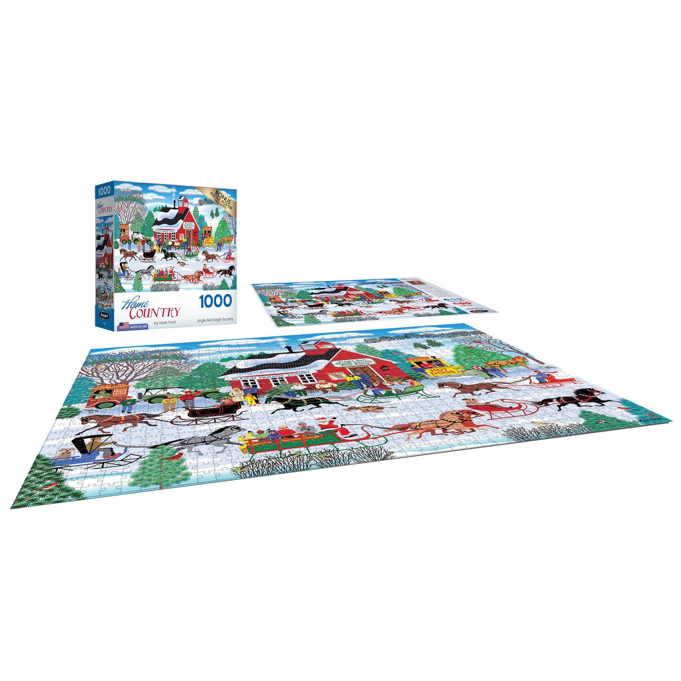 RoseArt Home Country Jingle Bell Sleigh Society 1000-Piece Jigsaw Puzzle