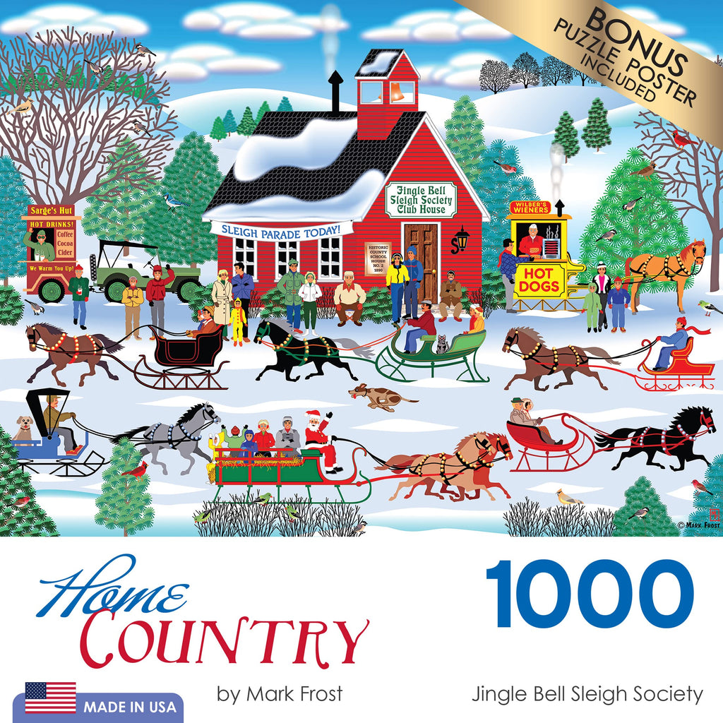 RoseArt Home Country Jingle Bell Sleigh Society 1000-Piece Jigsaw Puzzle