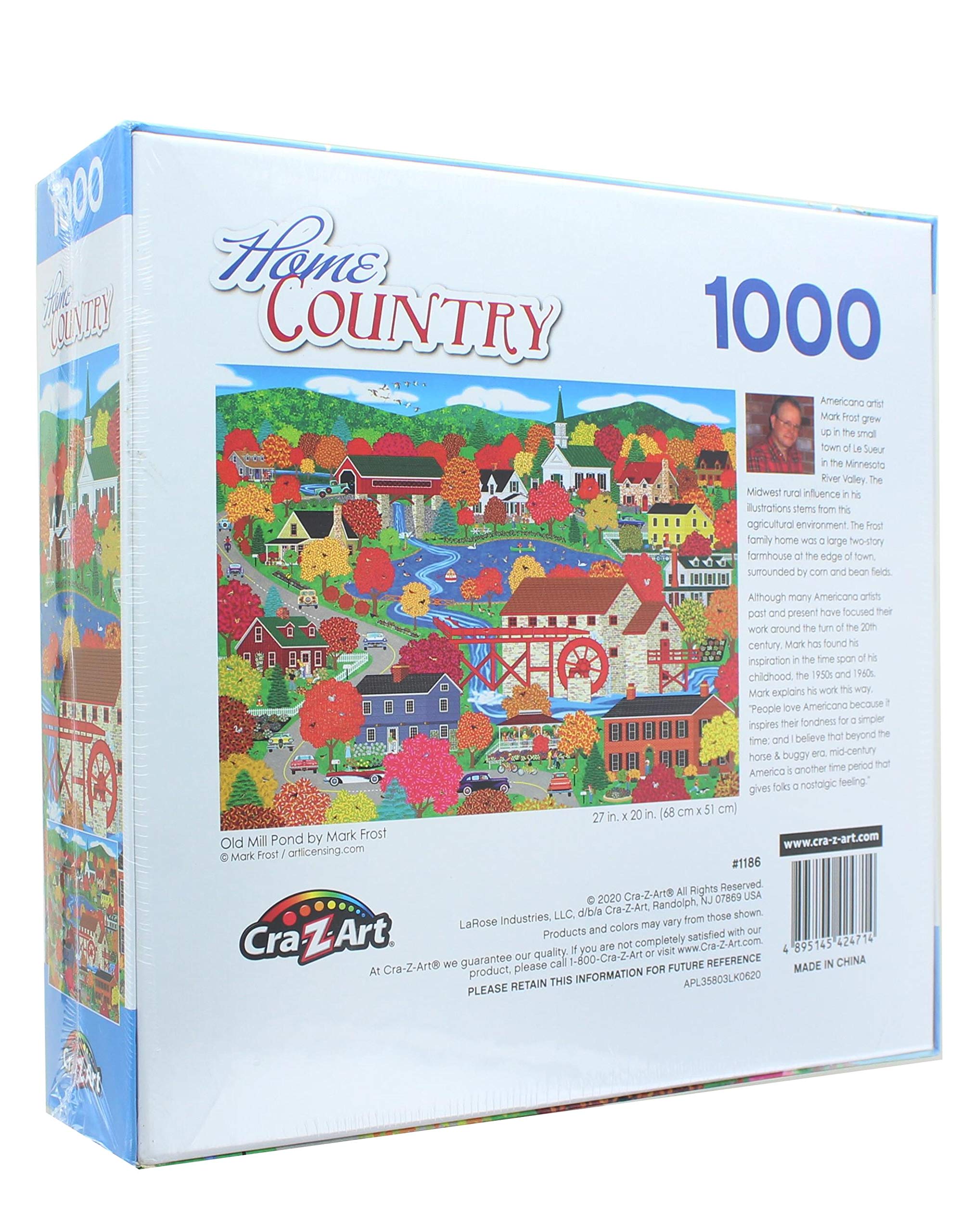 RoseArt Home Country Old Mill Pond 1000-Piece Jigsaw Puzzle – Scenic Rural Landscape