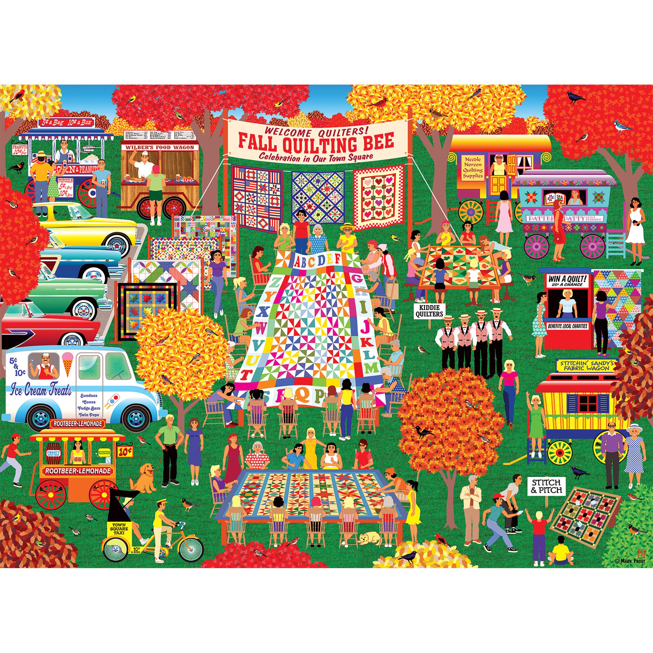 RoseArt Home Country Quilting in the Square 1000 Piece Jigsaw Puzzle – Fall Quilting Bee Scene