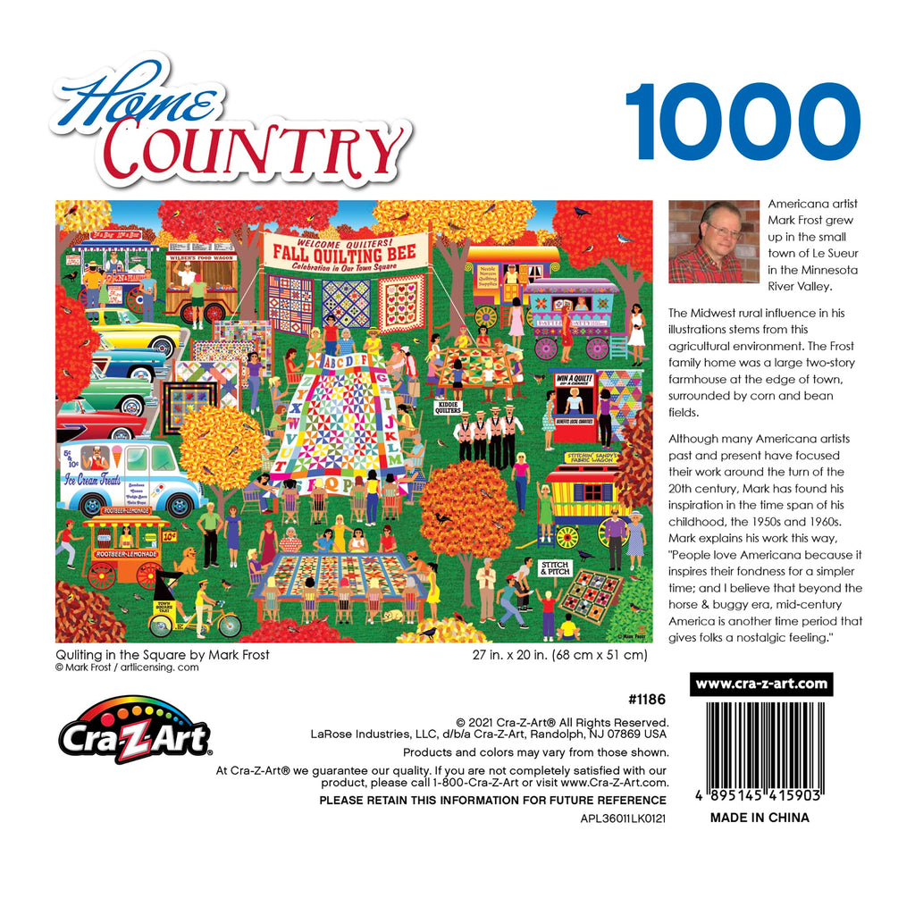 RoseArt Home Country Quilting in the Square 1000 Piece Jigsaw Puzzle – Fall Quilting Bee Scene