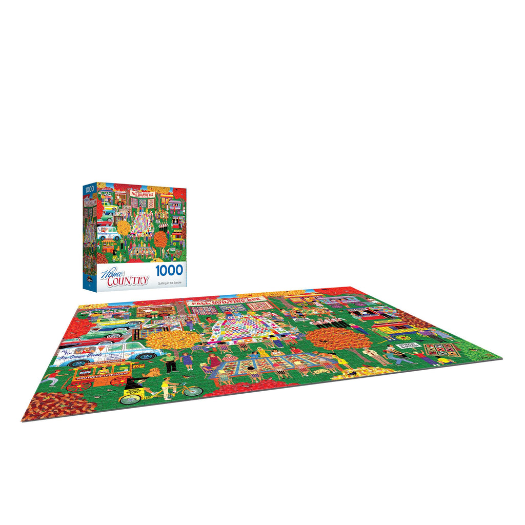 RoseArt Home Country Quilting in the Square 1000 Piece Jigsaw Puzzle – Fall Quilting Bee Scene