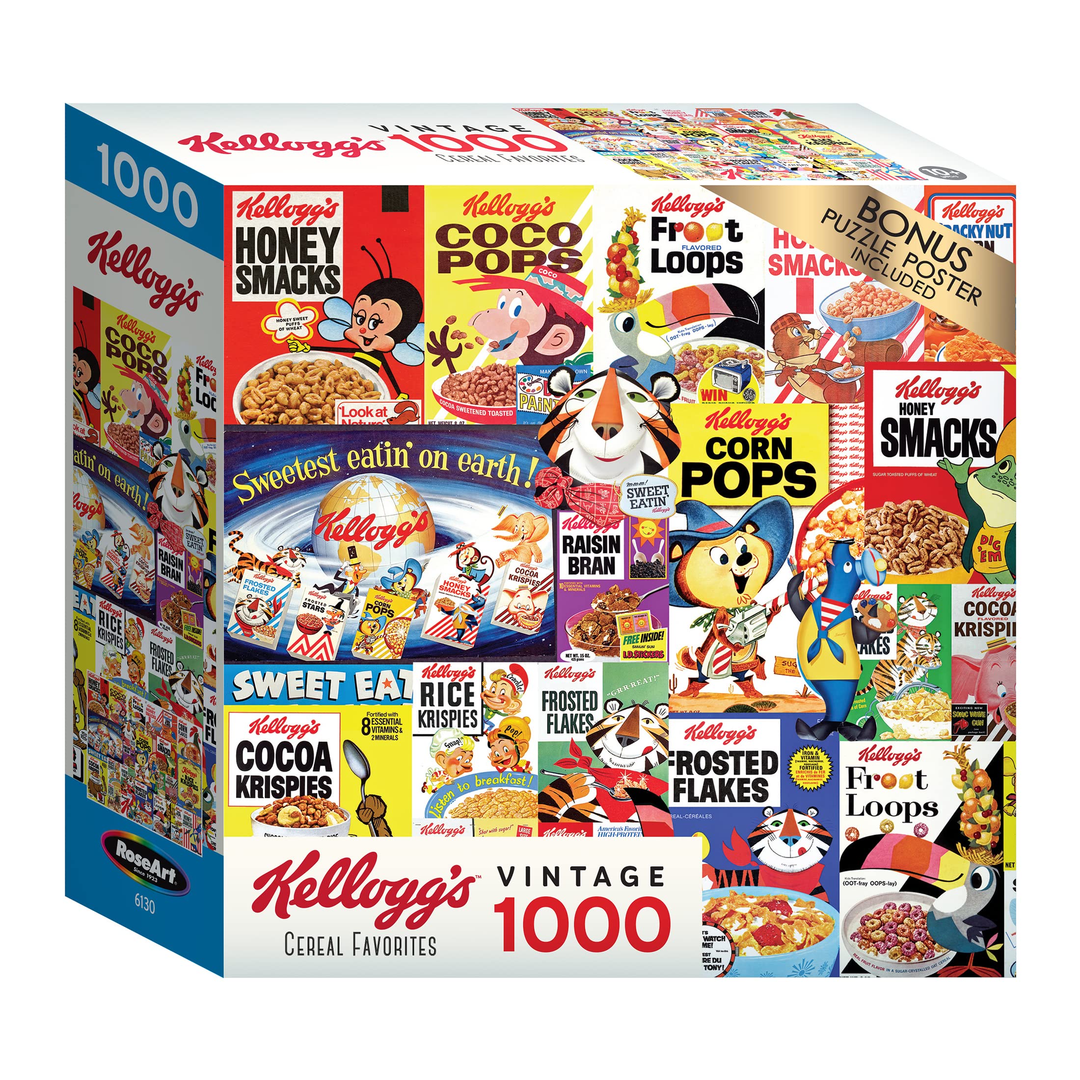 RoseArt Kellogg's Cereal Favorites 1000-Piece Jigsaw Puzzle – Premium Puzzle Board with Bonus Poster