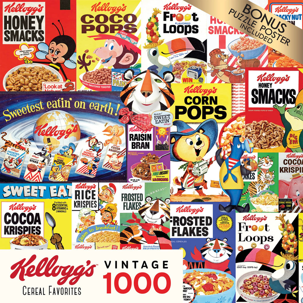 RoseArt Kellogg's Cereal Favorites 1000-Piece Jigsaw Puzzle – Premium Puzzle Board with Bonus Poster