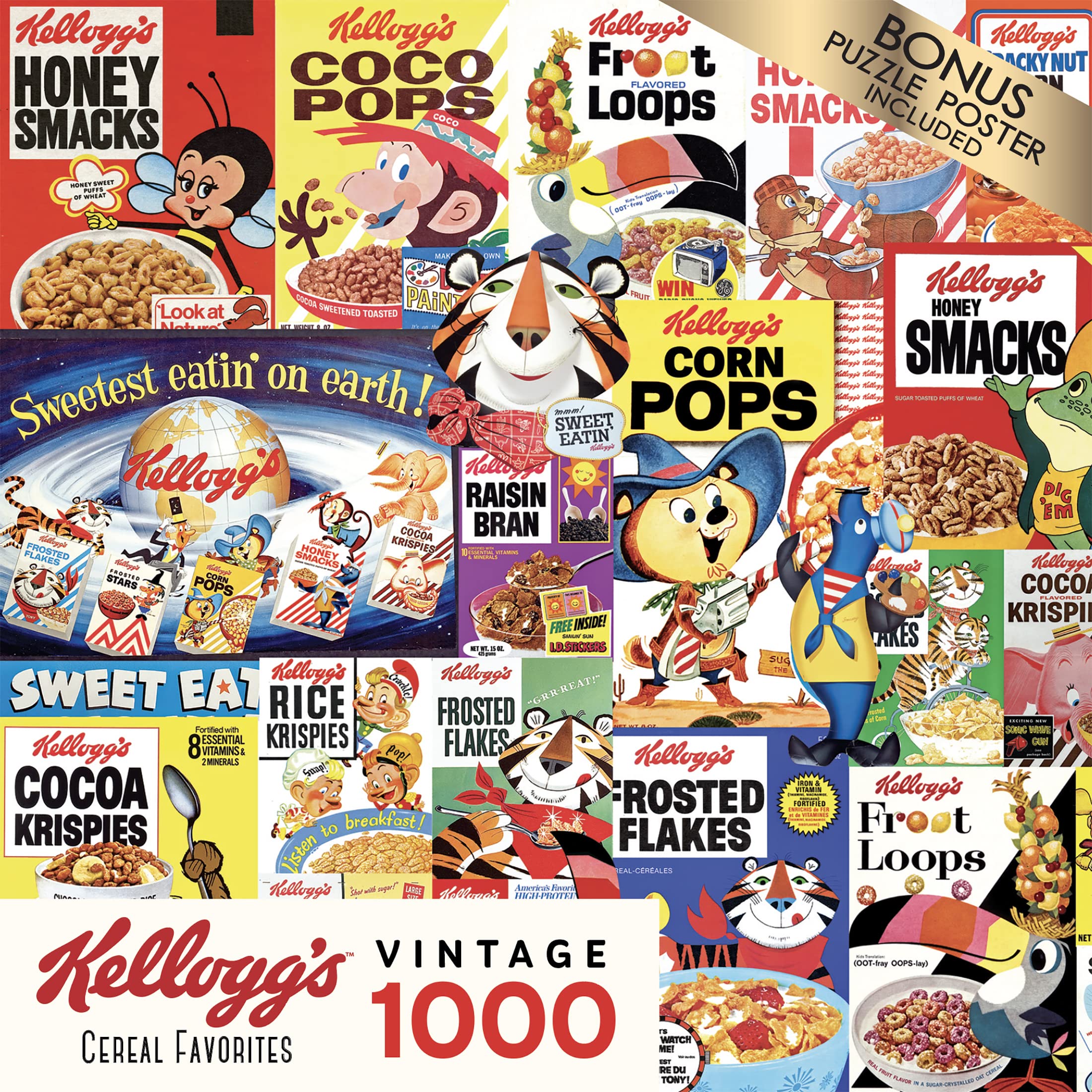 RoseArt Kellogg's Cereal Favorites 1000-Piece Jigsaw Puzzle – Premium Puzzle Board with Bonus Poster