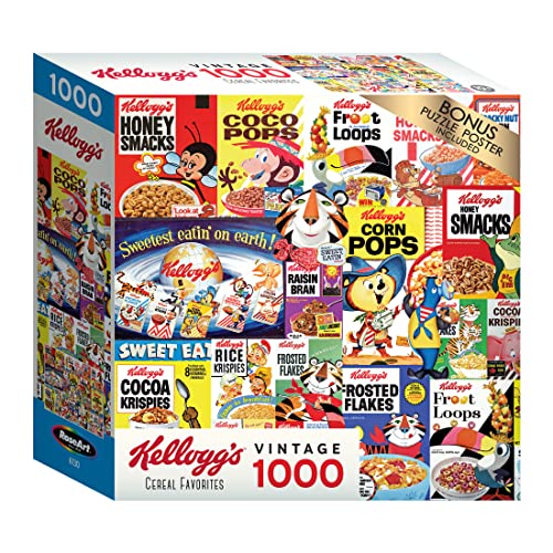 RoseArt Kellogg's Cereal Favorites 1000-Piece Jigsaw Puzzle – Premium Puzzle Board with Bonus Poster