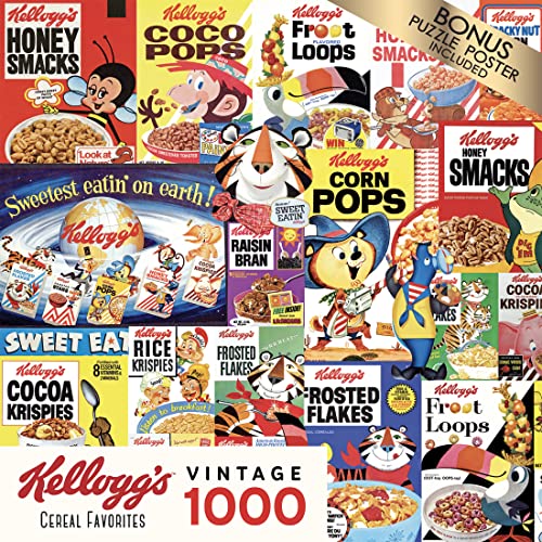 RoseArt Kellogg's Cereal Favorites 1000-Piece Jigsaw Puzzle – Premium Puzzle Board with Bonus Poster