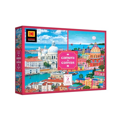 RoseArt Kodak Camera to Canvas Venice 2-Pack: 500-Piece Photo vs Illustration Puzzles