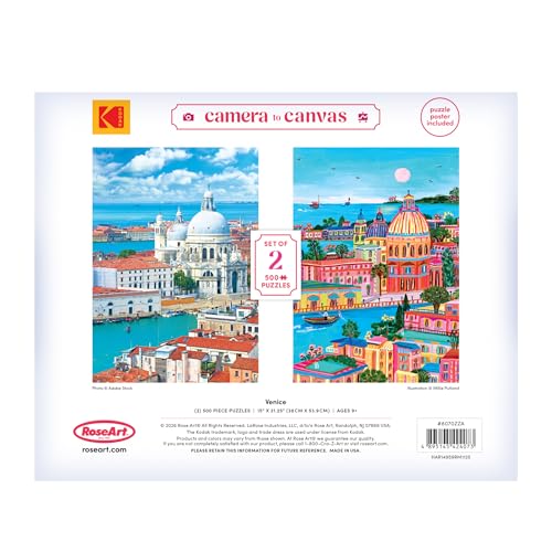 RoseArt Kodak Camera to Canvas Venice 2-Pack: 500-Piece Photo vs Illustration Puzzles