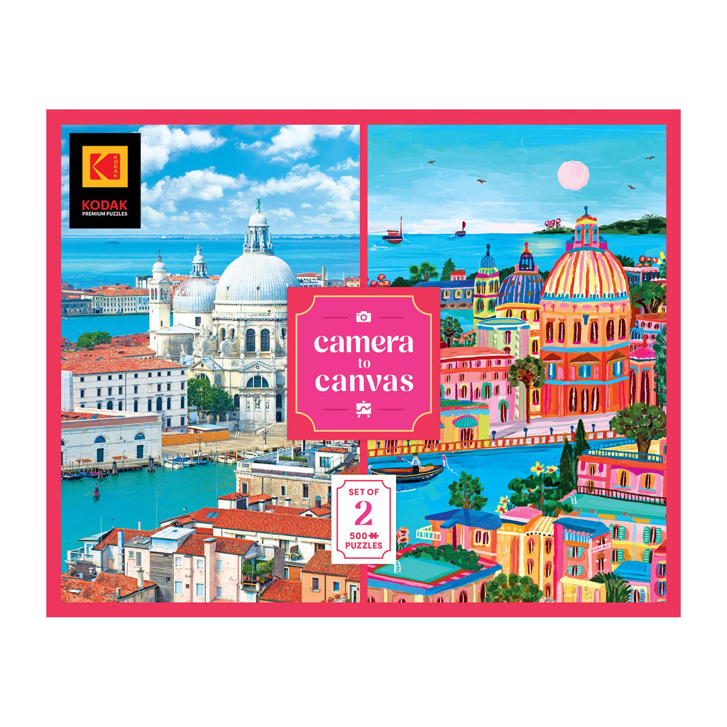 RoseArt Kodak Camera to Canvas Venice 2-Pack: 500-Piece Photo vs Illustration Puzzles