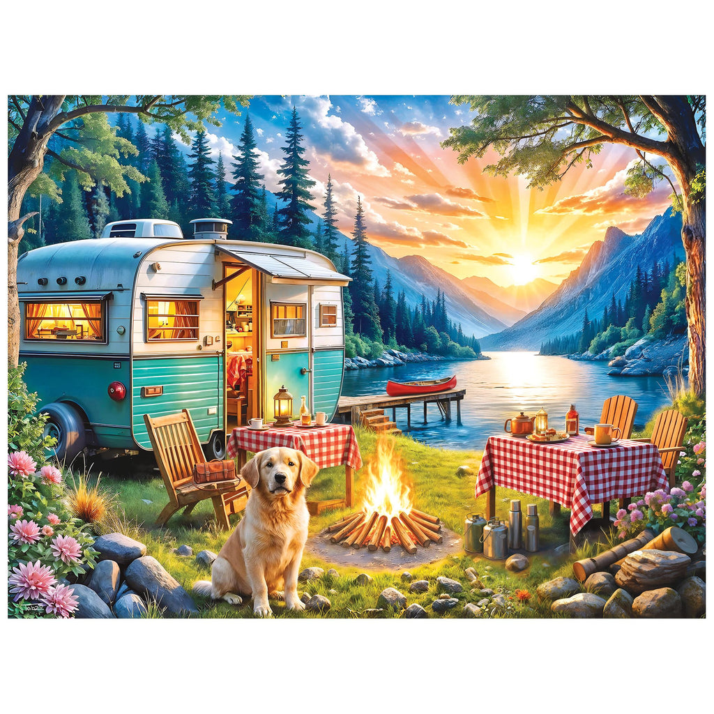 RoseArt Kodak Premium 350-Piece Jigsaw: Sunset Camper with Golden Retriever - 24x18 Inches