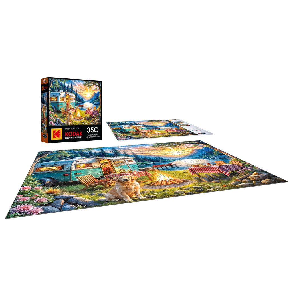 RoseArt Kodak Premium 350-Piece Jigsaw: Sunset Camper with Golden Retriever - 24x18 Inches